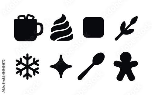 Cocoa Delight Icons. Cocoa treat flat-lay. Filled icon set of cocoa treat flat-lay: mug icon, cocoa spiral,