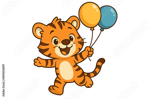 Cute cartoon tiger holding balloons