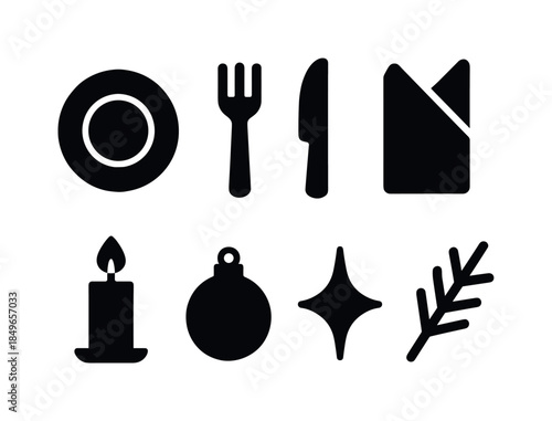 Minimalist Table Icons. Modern minimalist dinner table. Filled icon set of modern minimalist dinner table: