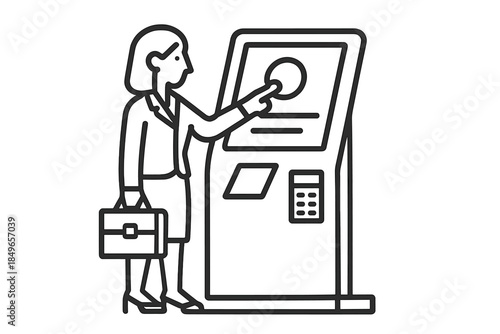Businesswoman interacting with a digital kiosk