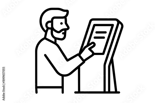 Man using a touch screen kiosk