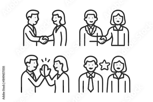 Business collaboration and success icon set