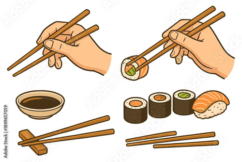 How to Eat Sushi with Chopsticks Illustration