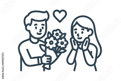 Couple receiving flowers with heart symbol