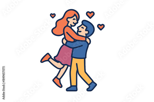 Happy Couple Hugging with Hearts