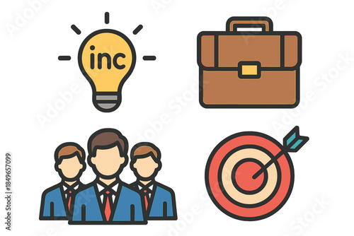 Business icons concept on dark background