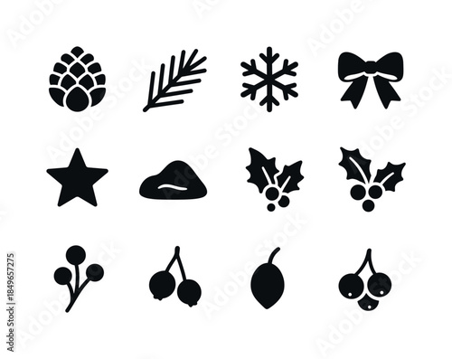 Winter Pinecone Icons. Winter forest pinecone collection. Filled icon set of winter forest pinecone collection