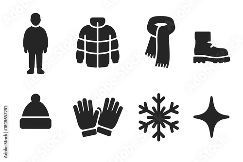 Trendy Winter Icons 2026. Teens in trendy winter outfits 2026. Filled icon set of teens in trendy winter
