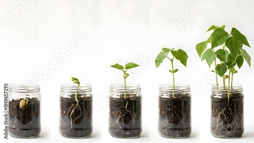 Seedling Growth Stages in Glass Jars.