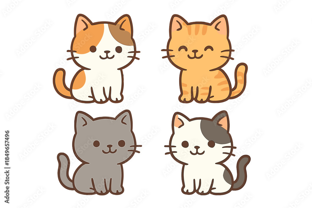 Fototapeta premium Cute Kawaii Cats Illustration