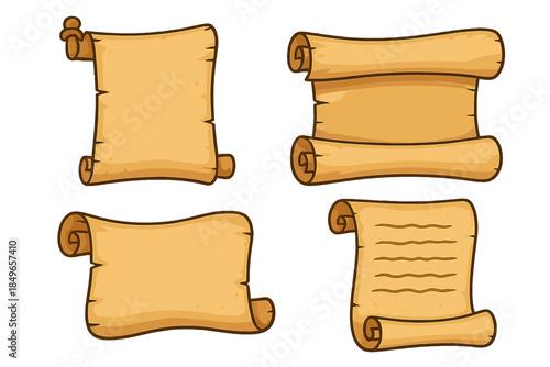 Four vintage scrolls with borders on a brown gradient background