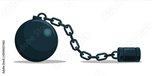 Heavy Ball and Chain Symbolizing Restriction and Imprisonment Keywords: ball and chain, shackles, imprisonment, restriction, freedom, escape, heavy