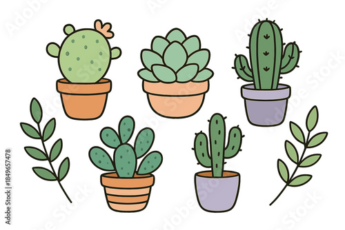 Cute Kawaii Cactus and Succulent Plants Illustration