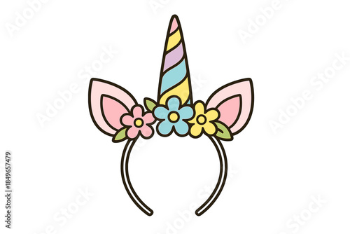 Unicorn Headband with Ears and Flowers