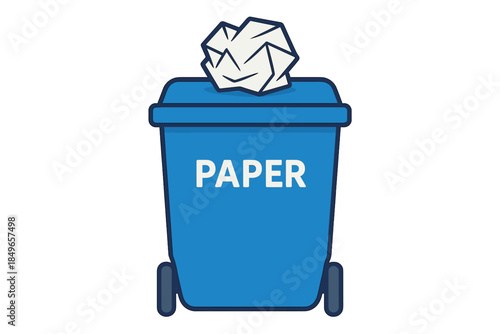 Blue paper recycling bin with crumpled paper