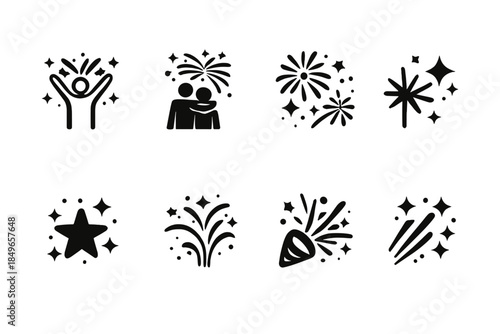 Firework Icon Set. Firework celebration lines. Filled icon set of firework celebration lines: figure outline,