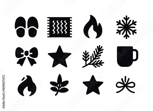 Warm Winter Nook Icons. Warm winter nook icons. Filled icon set of warm winter nook icons: armchair graphic