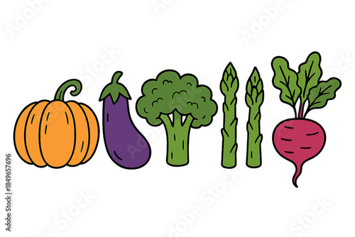 Collection of cartoon vegetables on a gradient background