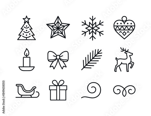 Nordic Holiday Icons. Nordic holiday motifs. Line outline icon set of Nordic holiday motifs: stylized