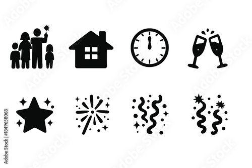 Family NYE Icons. Family NYE silhouettes. Filled icon set of family NYE silhouettes: silhouette family,