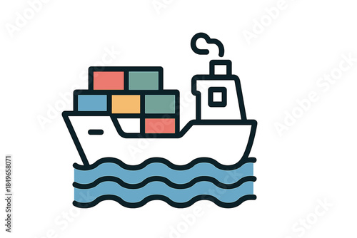 Cargo ship carrying containers on wavy sea illustration