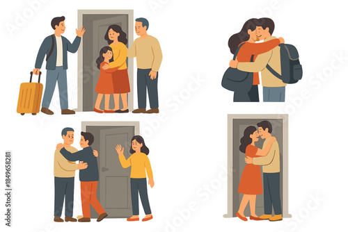 Family welcoming and farewell scenes