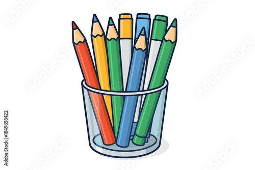 A glass of colorful pencils and markers