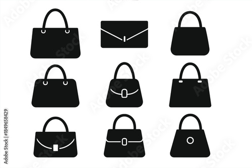 Black Handbag Icons on Grey Gradient Background
