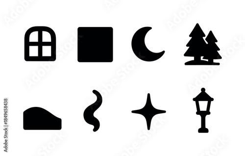 Cozy Winter Icons. Cozy winter items. Filled icon set of cozy winter items: knitted socks, wool hat, scarf,