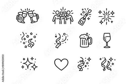 Group Toast Icons. Friends making a group toast. Line outline icon set of Friends making a group toast: