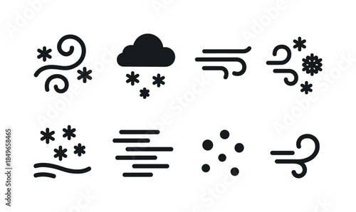 Snowy Icons Collection. Snowy landscape. Filled icon set of snowy landscape: mountain ridge, frozen lake line,