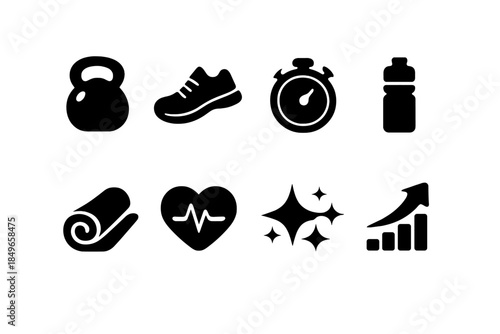 Workout Motivation Icons. Workout motivation icons. Filled icon set of workout motivation icons: kettlebell
