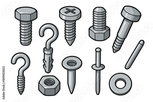Collection of fasteners and hardware items