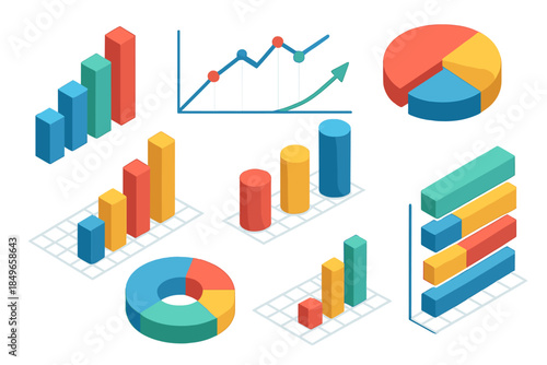 Isometric business data visualization charts