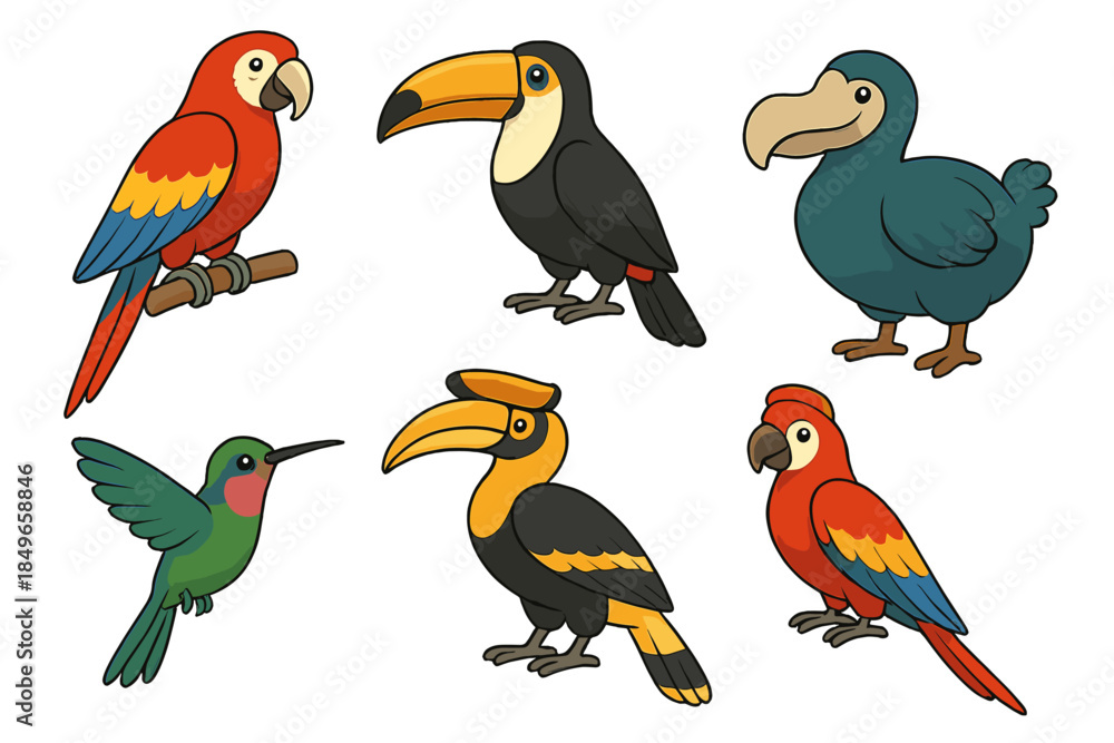 Obraz premium Collection of Tropical Birds and Dodo Bird