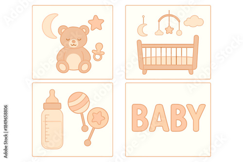 Cute Baby Items and Word BABY Illustration