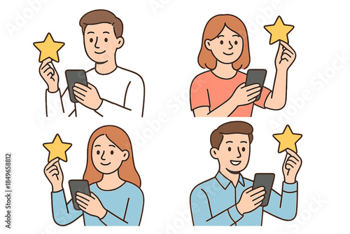 People rating services with stars on their phones