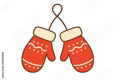 Pair of red knitted mittens with white trim