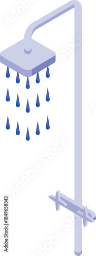 Shower head pouring water drops in the bathroom, isometric projection