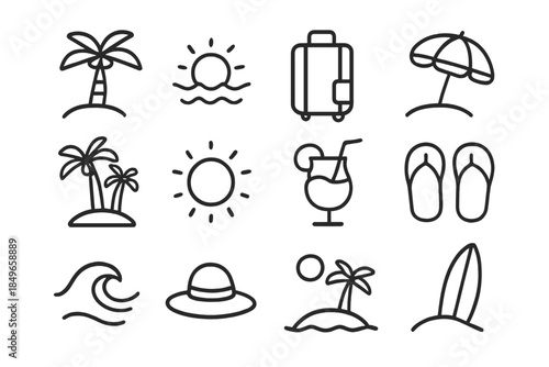Summer Vacation Line Icons