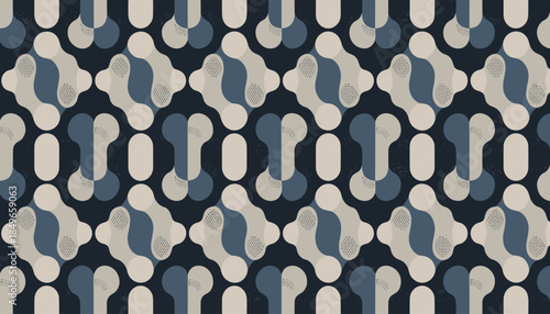 Seamless Geometric Pattern of Interlocking Abstract Shapes in Blue and Beige Tones vector illustration