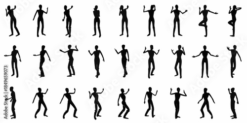 Silhouettes of people in various dynamic poses against a white background