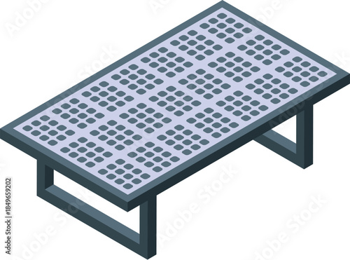 Contemporary perforated metal table isolated on white background, visualized in isometric projection, suitable for modern interior design projects