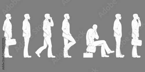A series of silhouettes depicting a man in a suit with a briefcase