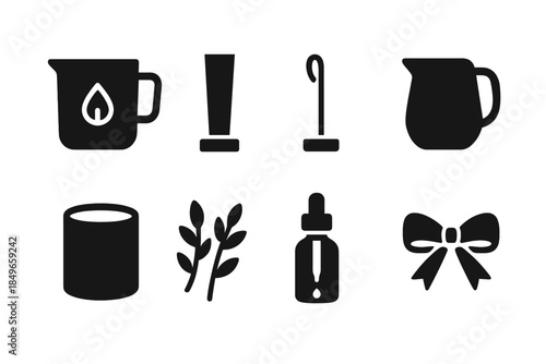 Winter Candle Crafting Icons. Winter candle crafting. Filled icon set of winter candle crafting: wax pot,