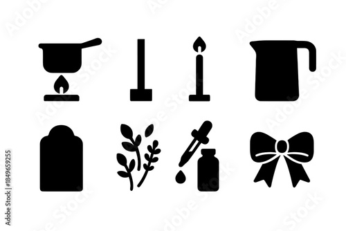 Winter Candle Crafting Icons. Winter candle crafting. Filled icon set of winter candle crafting: wax pot,