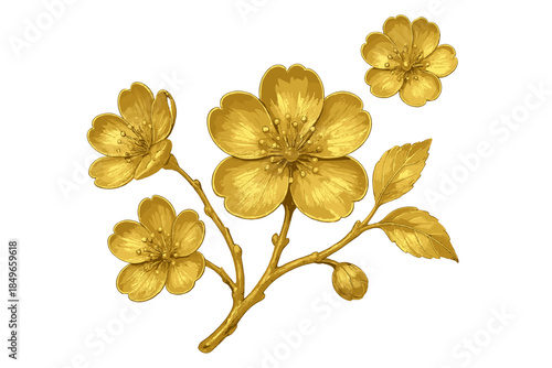 Golden Cherry Blossoms on a Branch