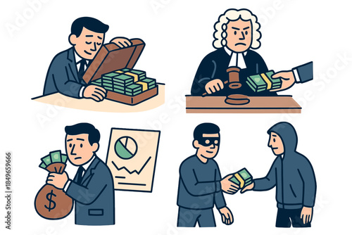 Cartoon illustration of corruption and crime