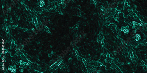 Deep teal abstract background with organic, flowing textures and bright luminous edges, evoking microscopic life and fluid motion