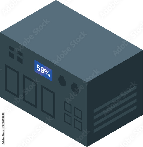 Electric generator is providing electricity with a charge indicator showing 59 percent